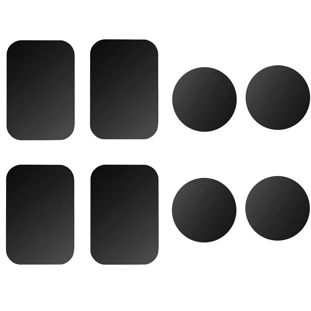 Ozgoe Happy Bell (8 Pack) Mount Metal Plate For Magnetic Car Mount With 3M Adhesive   4X Rectangular 4X Round (Black)