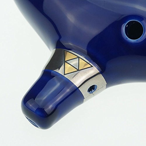 Zelda Ocarina   12 Hole Ceramic Flute In Dark Blue With Triforce Symbol And C Major Tuning