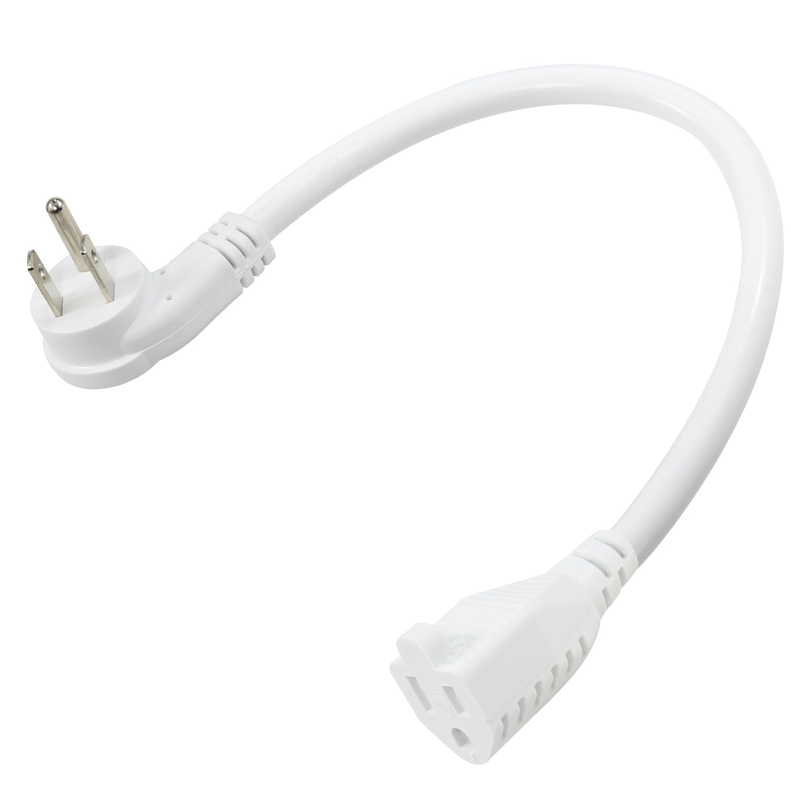 [1 Pack] 8Inch Short Power Extension Cord With Flat Plug  White Low Profile Flat Plug Short 3Prong Grounded Indoor Extension Cor