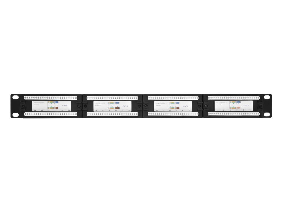Monoprice 24-Port Cat6 Patch Panel 110-Type 568A/B Compatible 19-Inch 1U Black Steel Rackmount