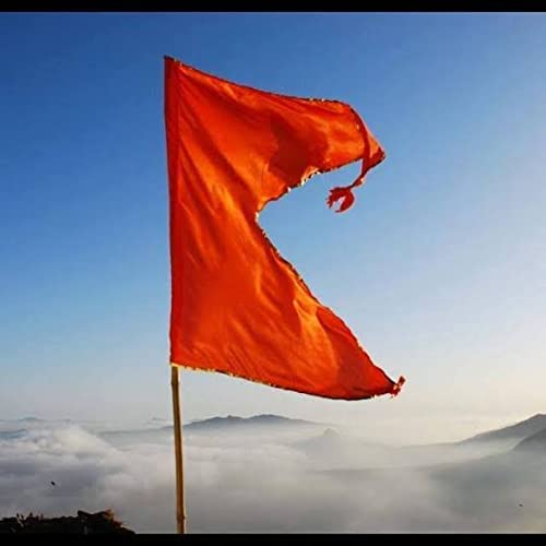 90 Degree Orange Dhwaja Flag Big Size Triangle Dhvaja For Hanuman Mataji Mandir Temple Bike Handle Car Dashboard, Silky Satin (P