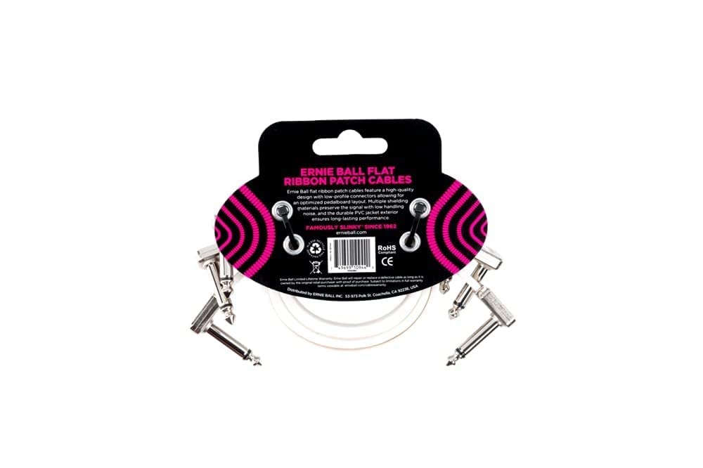 Ernie Ball Flat Ribbon Patch Cable 3 Pack, 12In, White (P06386)