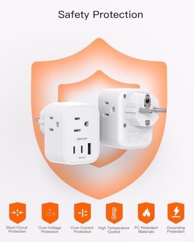 ?2 Pack? Germany France Travel Plug Adapter, Type E/F International Power Adapter With 3 Outlets 3 Usb(2 Usb C), Travel Essentia