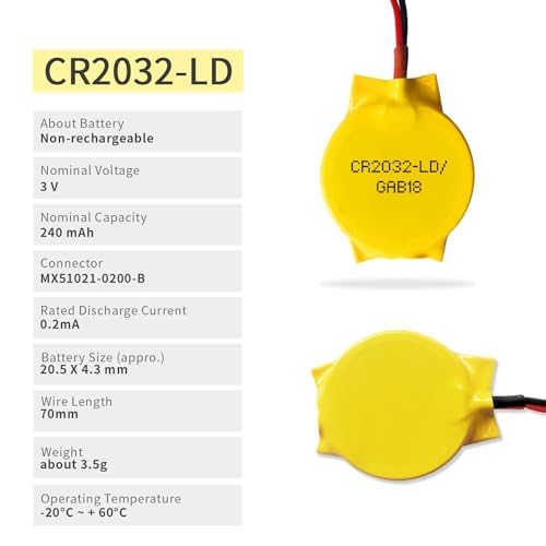 Eemb 10 Pack Cmos Battery Cr2032 3V Lithium Battery With 2 Pin 2 Wire Cable And Molex Connector Computer Replacement Battery For
