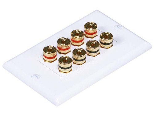 Moonrise Monoprice 103326 Banana Binding Post Two Piece Inset Coupler Wall Plate For 4 Speakers, White