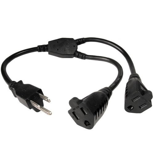 Power Y Cord, Black, Nema 5 15P To Dual Nema 5 15R, 16Awg, 13 Amp, 14 Inch