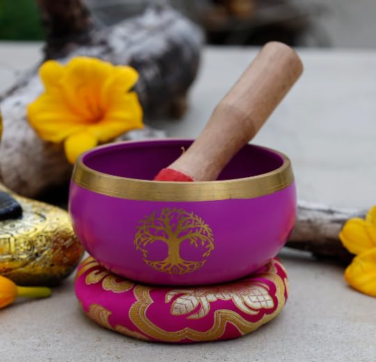 Tree Of Life Singing Bowl Complete Set ~ For Meditation, Yoga, Spiritual Healing And Mindfulness (Pink)