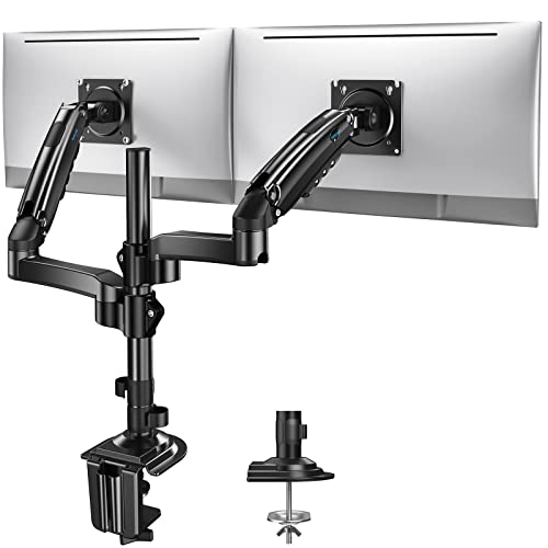 Huanuo 17 32 Inch Dual Monitor Stand, Gas Spring Dual Monitor Mount, Monitor Stand 2 Monitors, Ergonomic Adjustable Tilt/Swivel/Rotate, Weight Max 19.8 Lbs, Vesa 75/100Mm