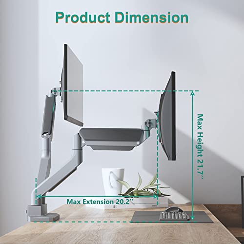 WALI Dual Monitor Stand Mounts Arm, for 2 Monitors Desk, Fully Adjustable Gas Spring, with 2 Easily Accessible USB 3.0 Ports for Display Up to 35 Inch, 33lbs, (GSMU002), Silver