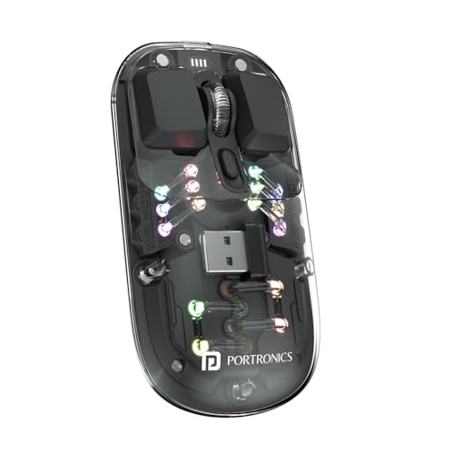 Portronics Toad 5 Transparent Bluetooth Mouse With 2.4 Ghz & Bt 5.3 Dual Wireless, Rechargeable, Rgb Lights, Connect 3 Devices, 