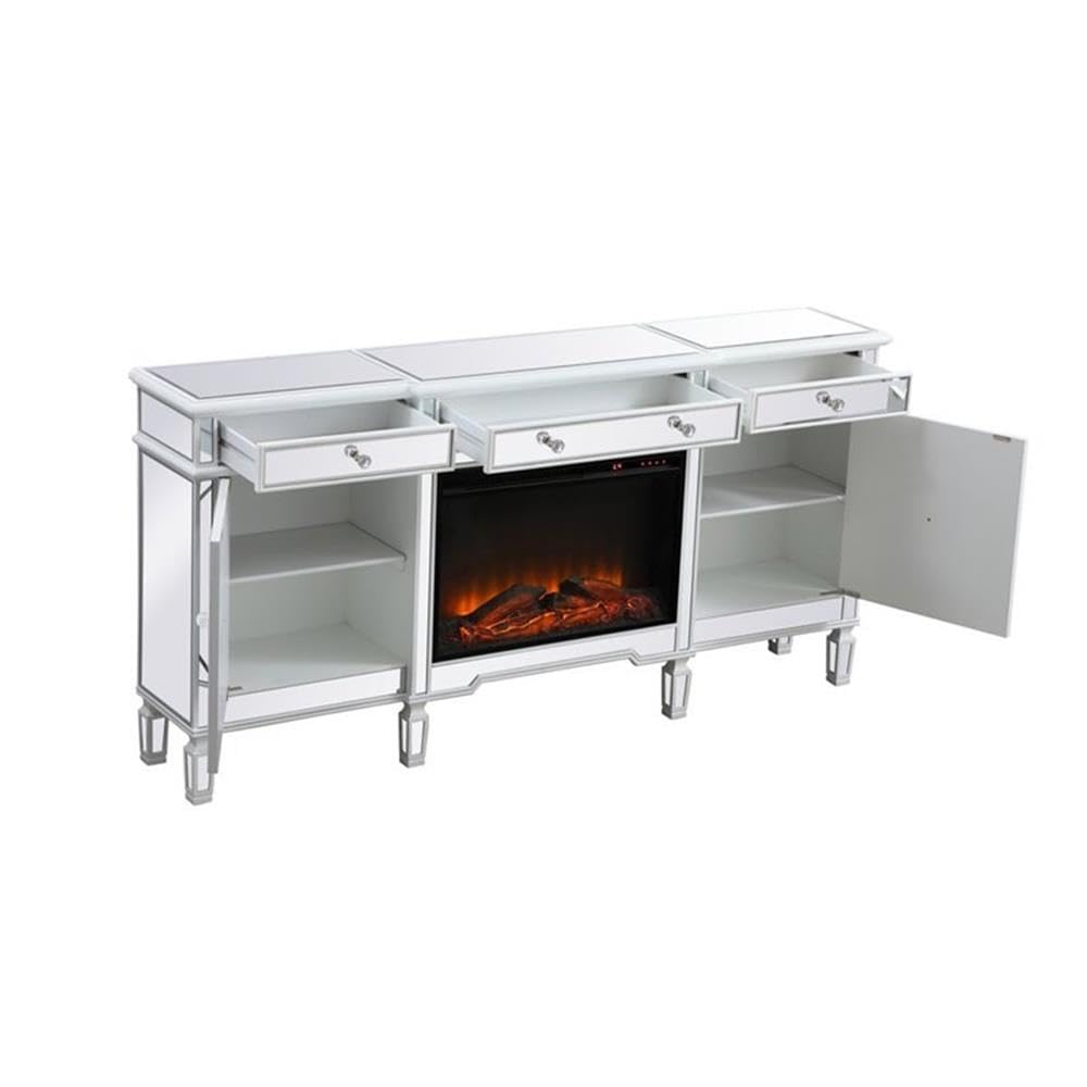 Elegant Decor Contempo 72 Mirrored Credenza With Wood Fireplace In White
