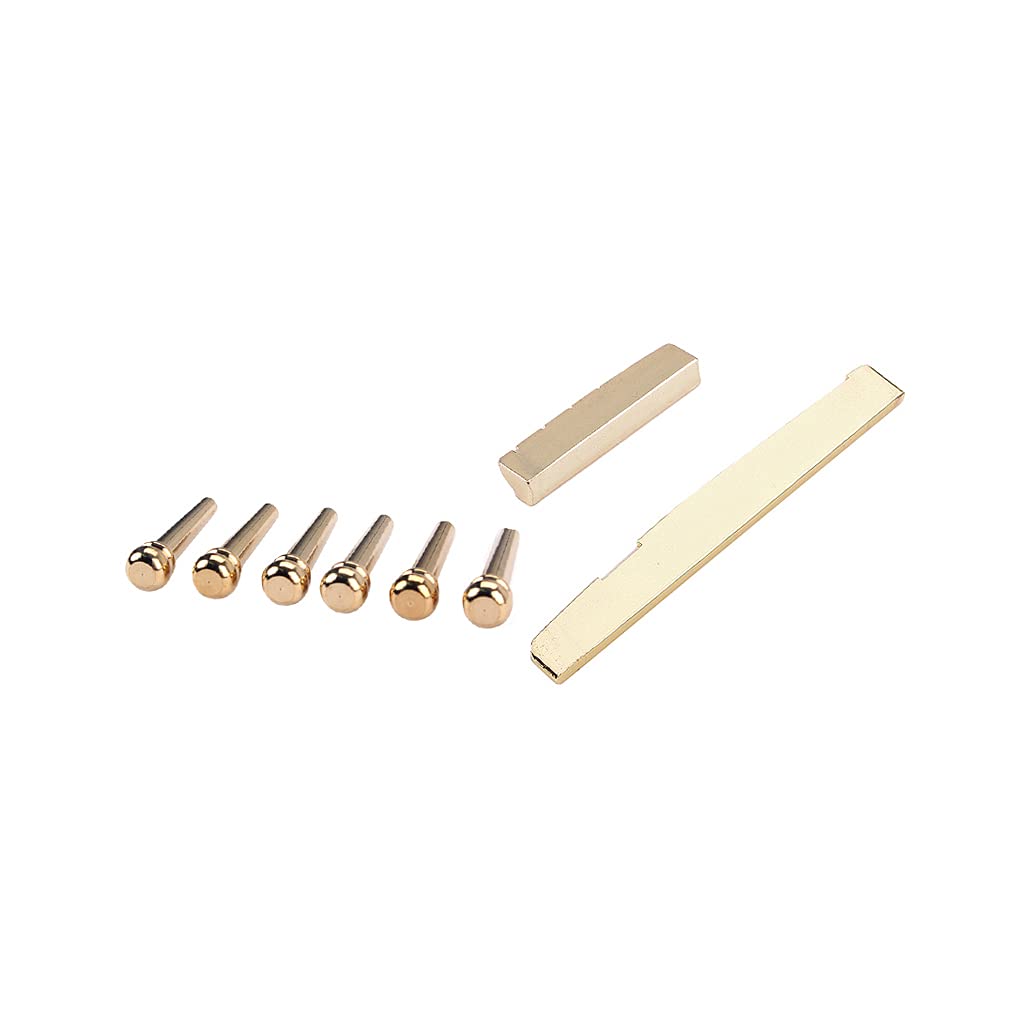 Ogdni Acoustic Guitar Bridge Pins, Brass Guitar Bridge Saddle Nut Set For 6 String Guitar Replacement Parts