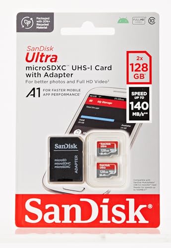 SanDisk 128GB Ultra microSDXC UHS-I Memory Card (2-Pack) with Adapter - High-Speed, Reliable Storage Solution, Black
