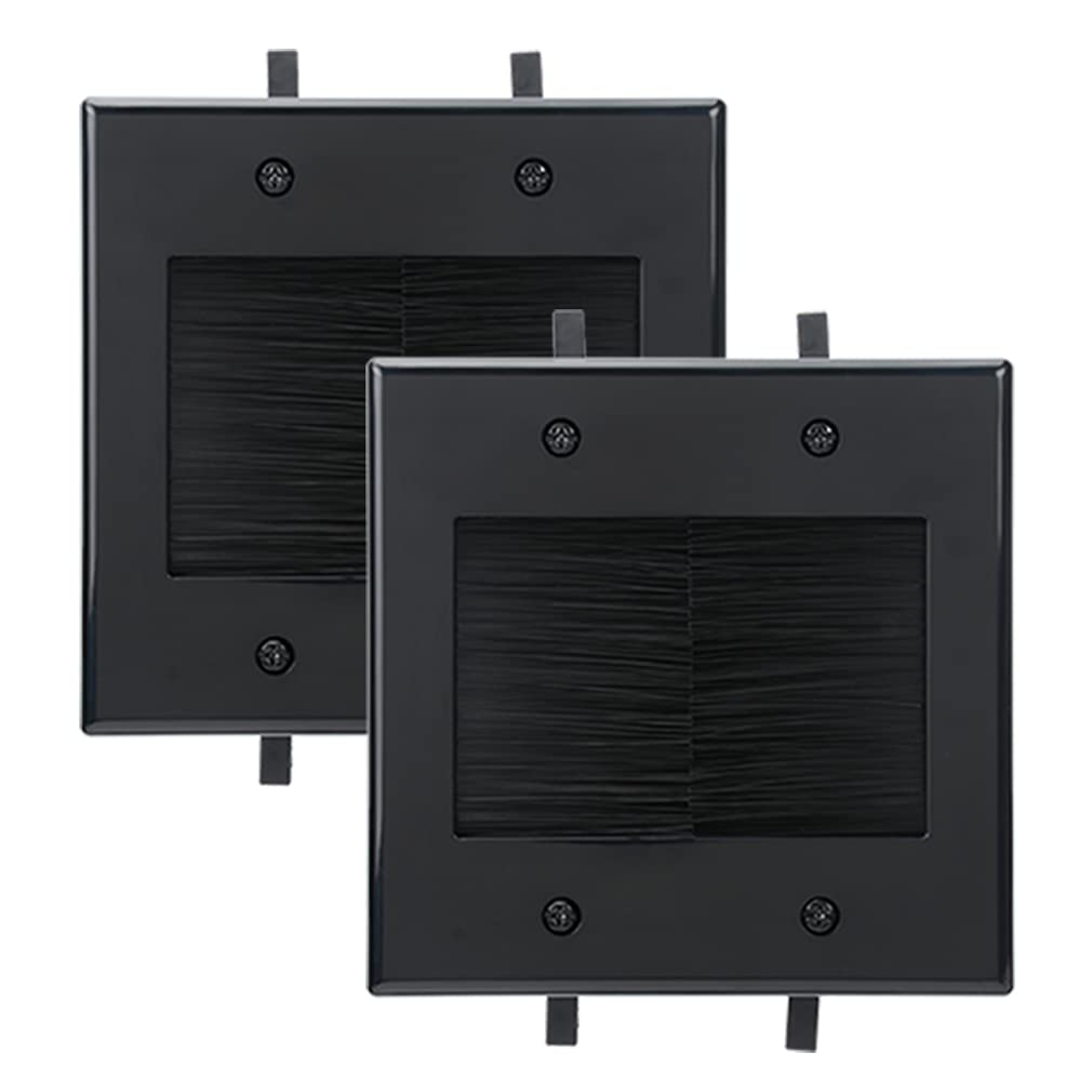 Kebulldola 2 Gang Wall Plate, Black Brush Wall Plate With Built In Low Voltage Mounting Bracket For Cables Pass Through In Wall