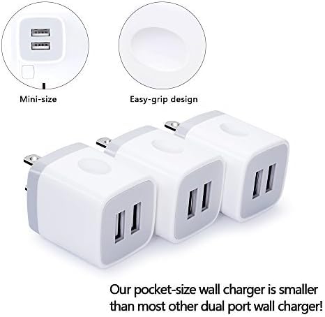 Wall Charger,Usb Brick 3Pack 2.1A/5V Dual Port Usb Plug Charger Cube Power Adapter Fast Charging Block For Iphone 16 15 14 13 12