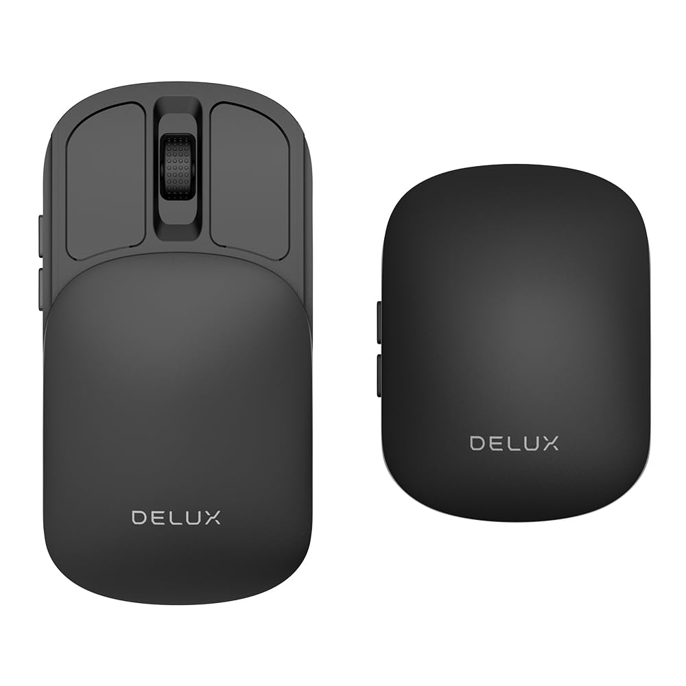 DELUX Wireless Bluetooth Pocket Mouse, 2in1 Sliding Mouse, Foldable and Slim Mouse, Quiet Clicks, Dual Mode 2.4Ghz&BT5.2, Up t