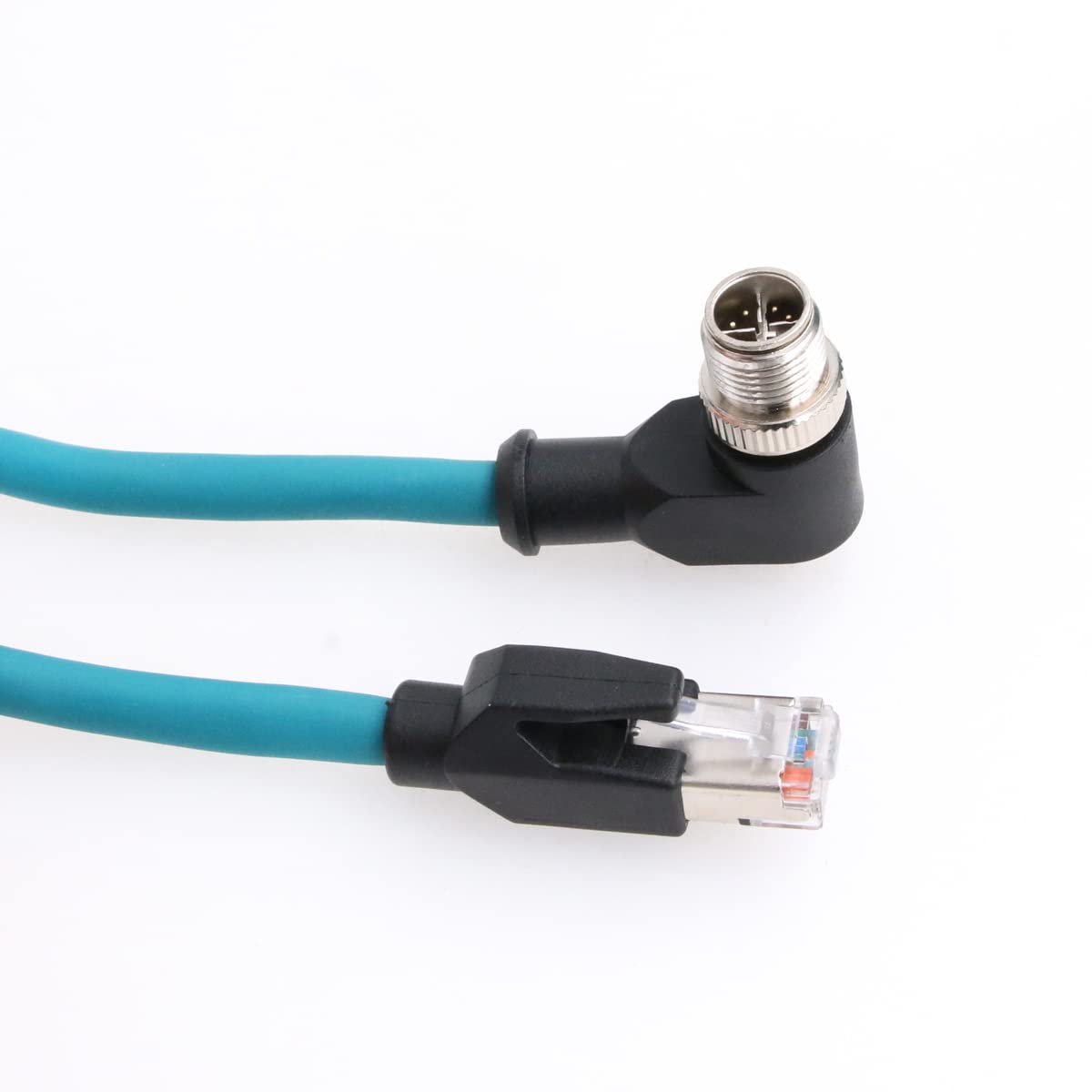 Eonvic Cat 7E Ethernet Shielded Cable M12 X Type 8 Position To Rj45 Waterproof Industrial Network High Flex Cable For Cognex (2M, Right Angle X Code Blue)