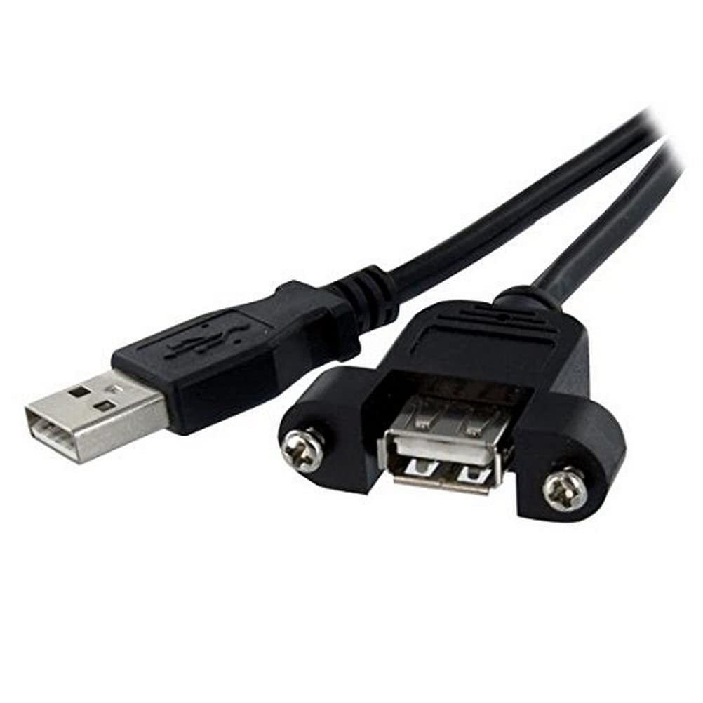 StarTech.com 2ft Panel Mount USB A-A Cable, Black, USB 2.0 Female to Male Adapter Cable, Braided, for Personal Computer