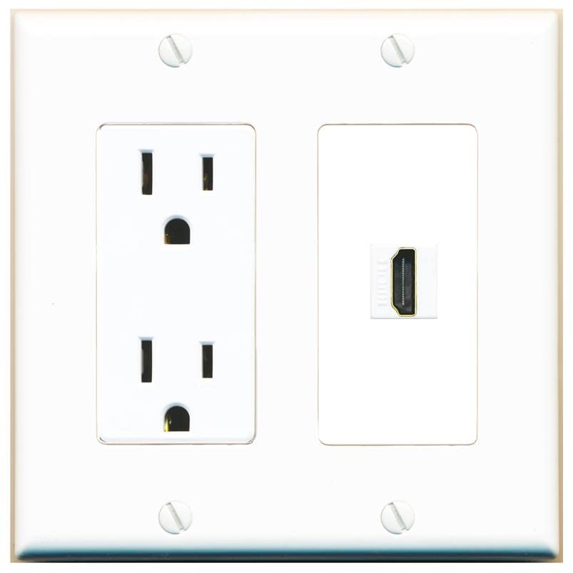Riteav Custom Hdmi Wall Plate 1 Port   Outlet [White/White]
