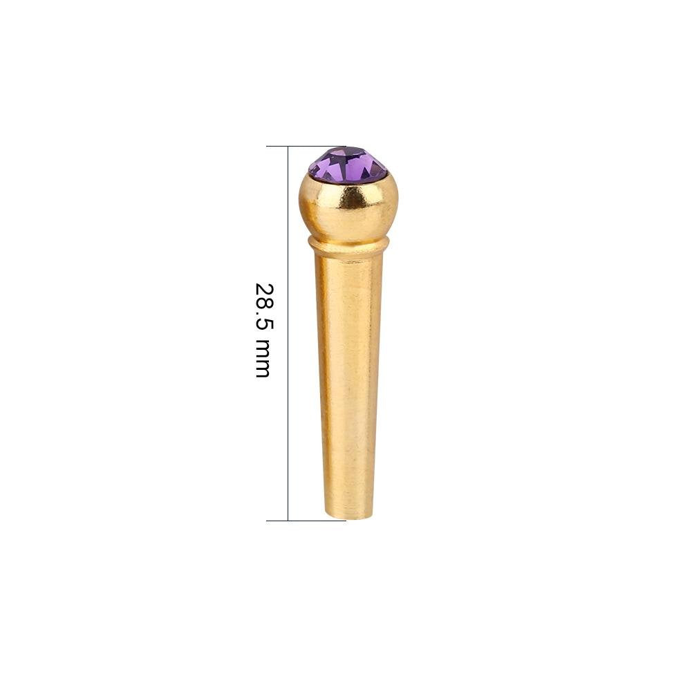 6Pcs Bridge Pin Copper Material Folk Acoustic Guitar Bridge Pin Peg Nail With Colorful Crystal Glass Dot(Purple)
