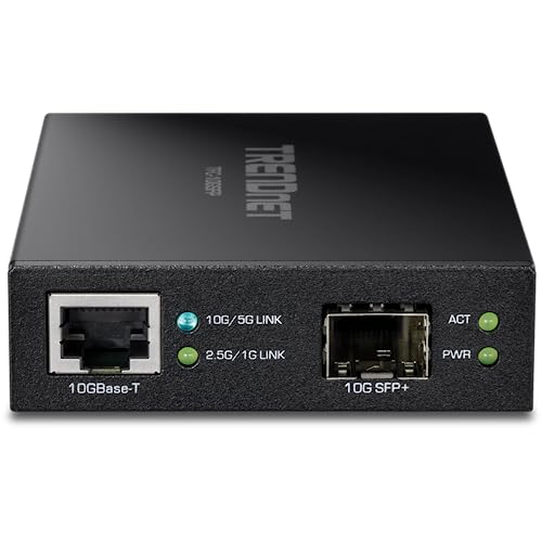Trendnet 10Gbase T To Sfp+ Fiber Media Converter, Tfc 10Gsfp, 1 X 10G Rj 45 Port, 1 X 10Gbps Sfp+ Slot, Sfp+ To 10G Rj 45, Power
