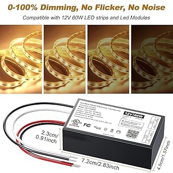 (2 Pieces) 60W 12V Dimmable Led Driver, 12V Triac Elv/Mlv Led Transformer Compatible With Lutron&Leviton Switches, Dimmable Led