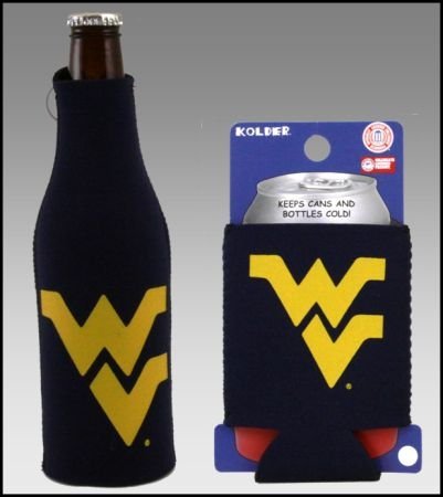 College Team Color Logo Can & Bottle Holder Insulator Beverage Cooler Set (West Virginia Mountaineers)