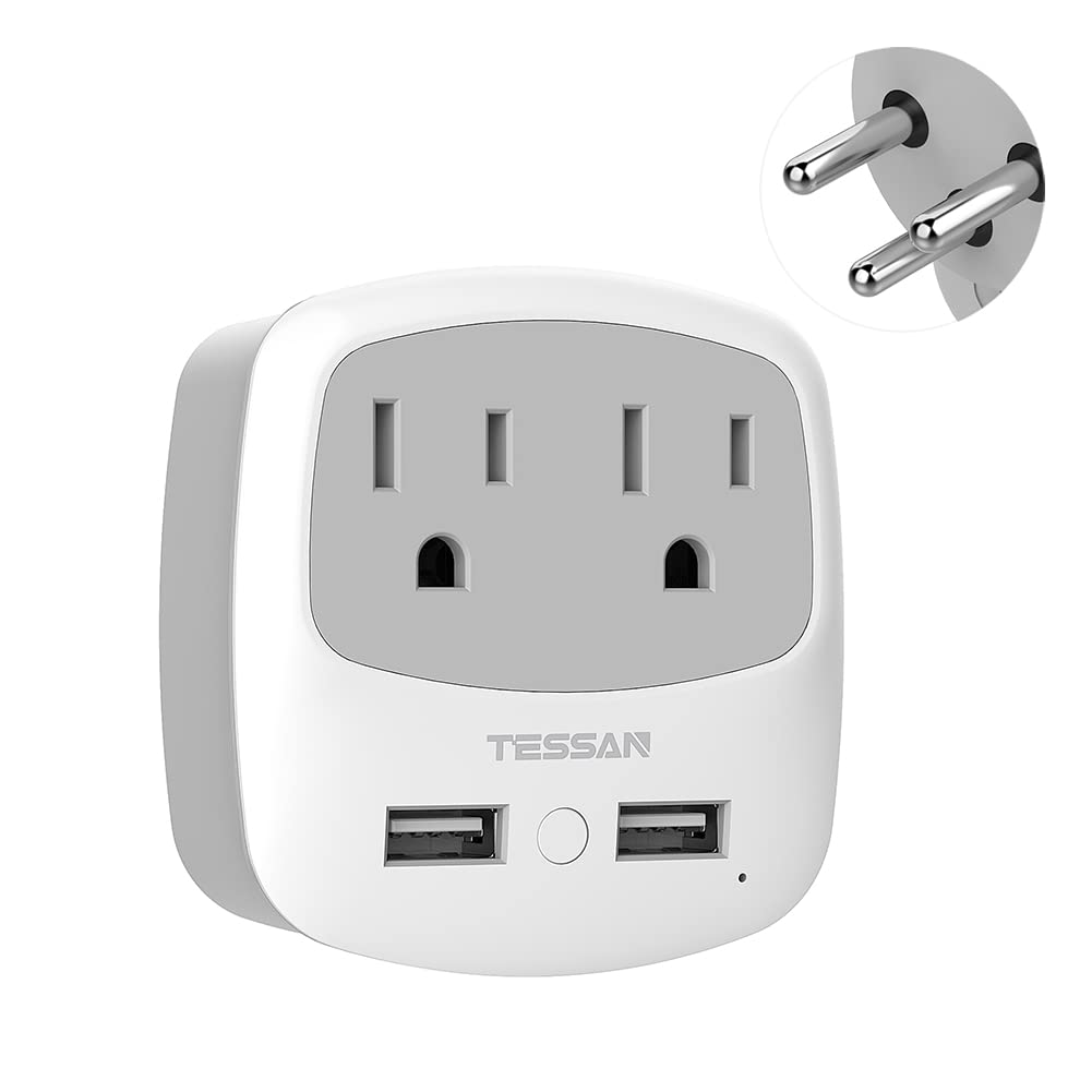 Tessan Israel Power Adapter, Type H Travel Plug Converter Adaptor With 2 Usb Ports 2 American Outlets For Us To Israel Jerusalem