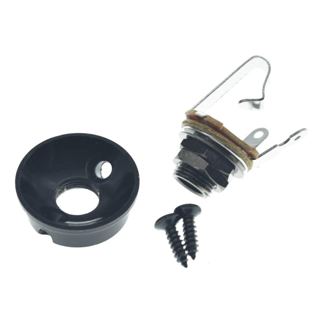 Kaish Black Brass American Thread Electric Guitar Jackplate Electrosocket Jack Plate With Brass Output Mono Jack And Screws For 