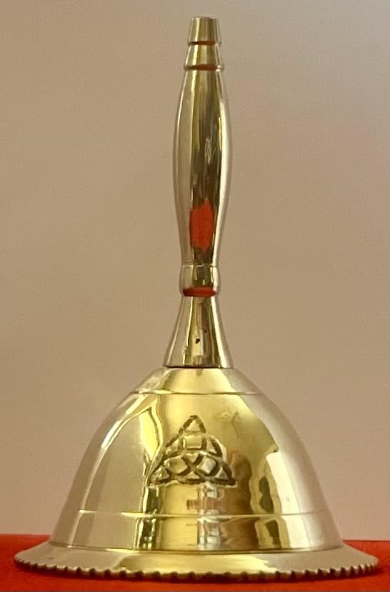 Indian Consigners Hand Bell Loud Brass Call Bells 3 Inches Altar Pendulam Use (Triquetra)