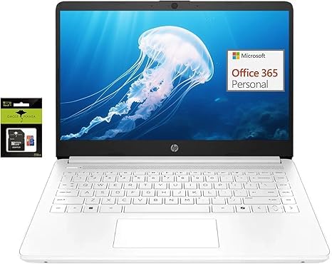 Hp 14'' Lightweight Student-Laptop, Intel Quad-Core 8Gb Ram 320Gb Storage (64Gb Emmc + 256Gb Ghost Manta Sd Card) Computer Lapto