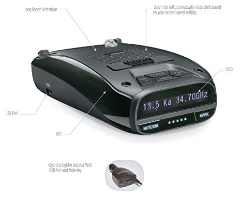 Uniden DFR7 Long Range Laser/Radar Detector with GPS, Voice Alerts, Red Light & Speed Camera Alerts, OLED Display - Black