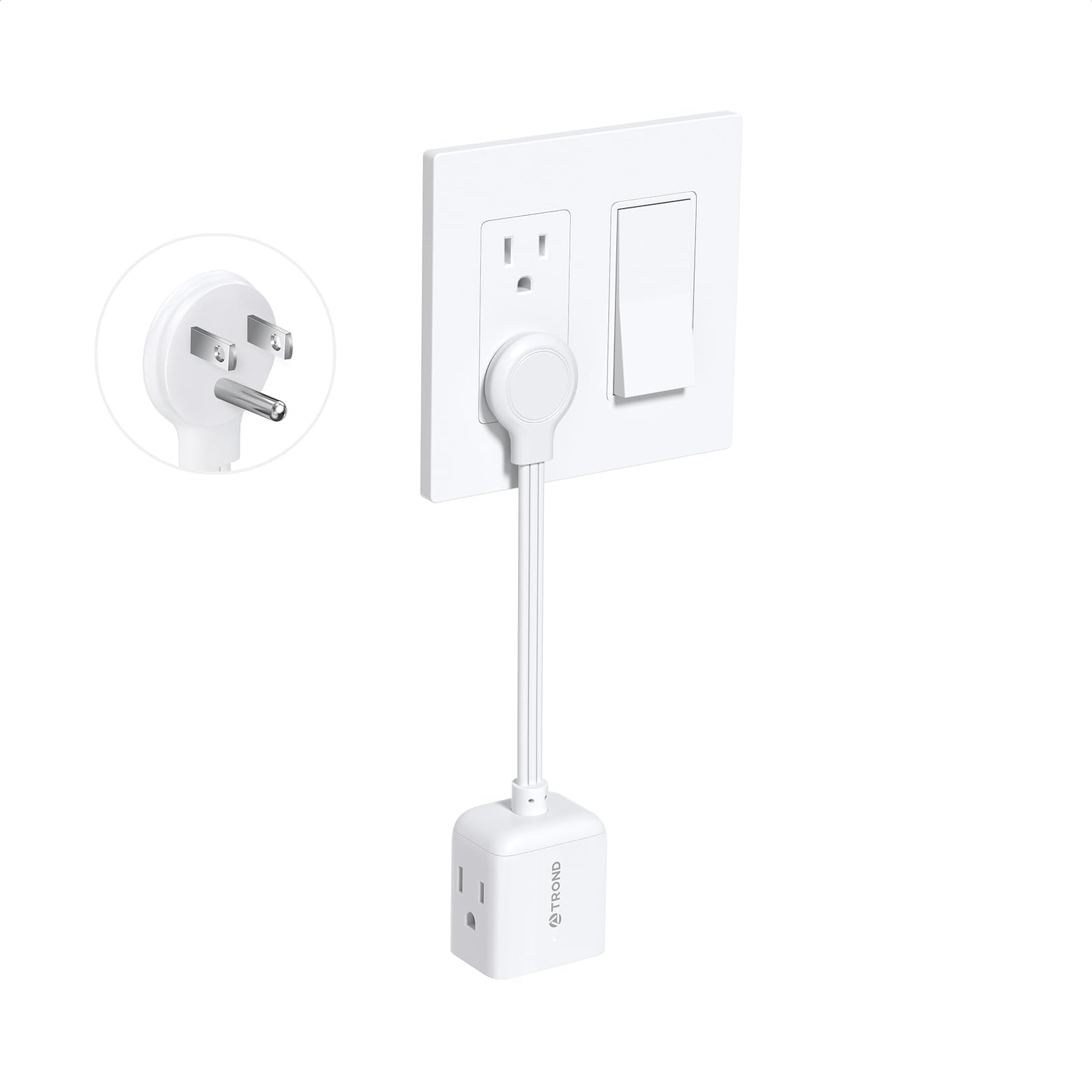 Trond Flat Outlet Extender With 6 Inch Cord   Flat Plug Extension Outlet Splitter Adapter, Electrical 3 Way Multi Wall Plug Exte