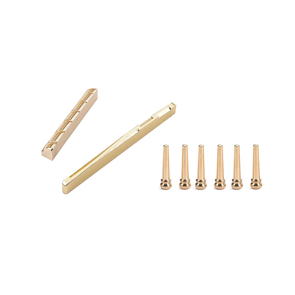 Ogdni Acoustic Guitar Bridge Pins, Brass Guitar Bridge Saddle Nut Set For 6 String Guitar Replacement Parts