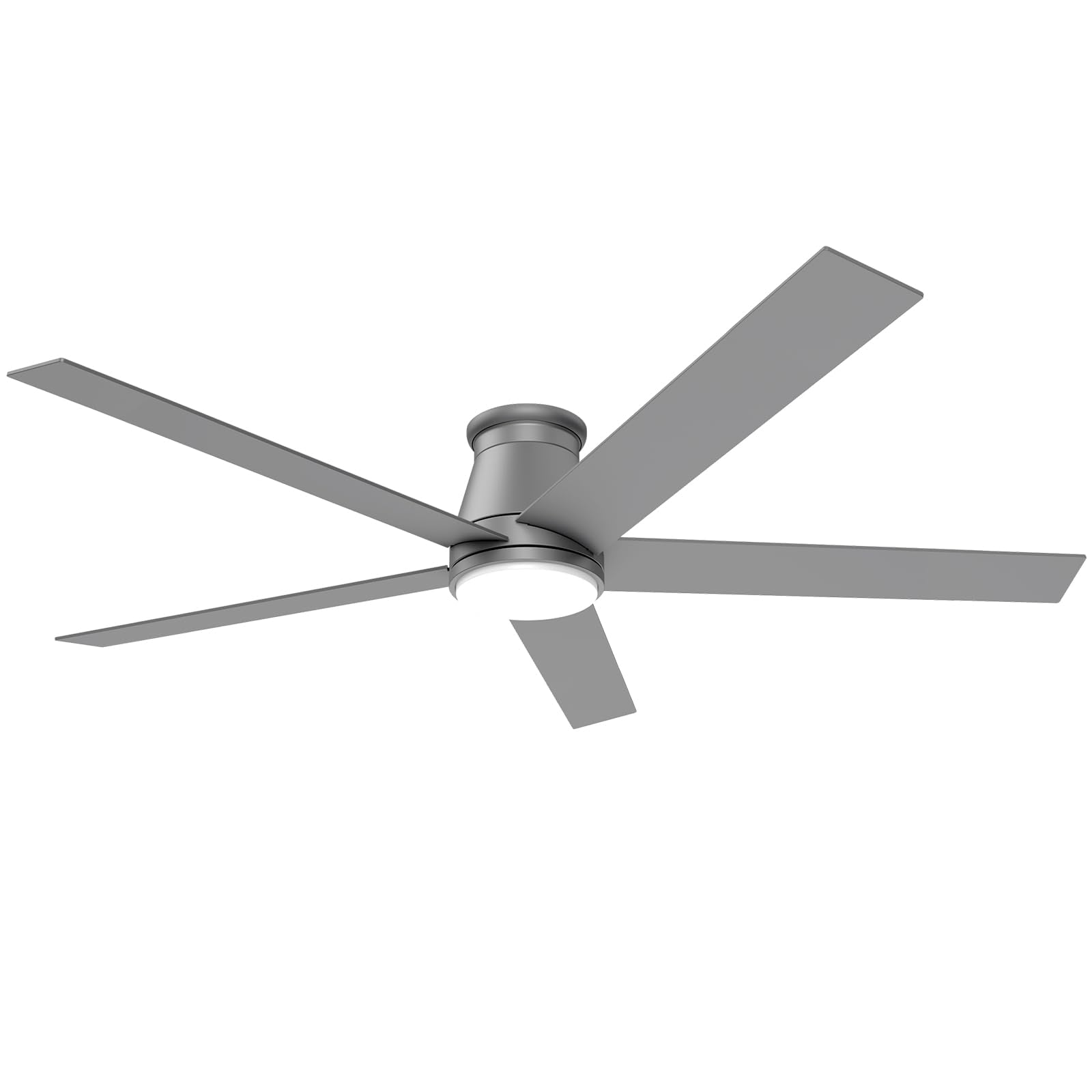 Wurzee 60 Inch Flush Mount Low Profile Ceiling Fan, Matte Silver, Reversible DC Motors, Dimmable, Timer, Noiseless, Indoor & Out