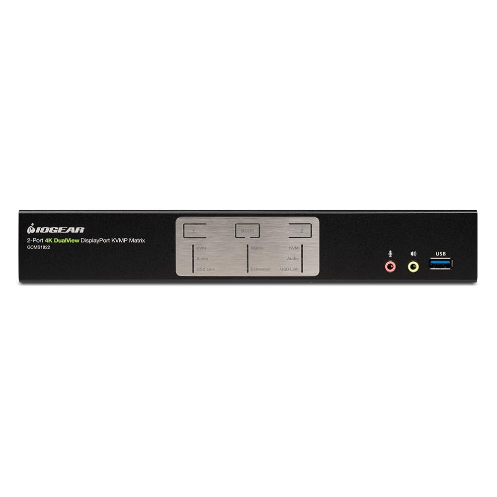 2-Port 4K Dual View Displayport Matrix Kvm With Usb/Audio/Mouse Crossover Switch
