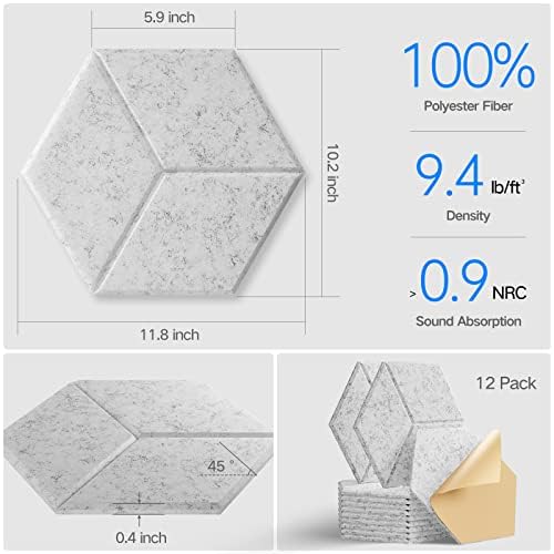 Dailycooper 12 Pack Self Adhesive Acoustic Panels 12'' X 10'' X 0.4''   Sound Proof Foam Panels With High Density,Stylish Y Line