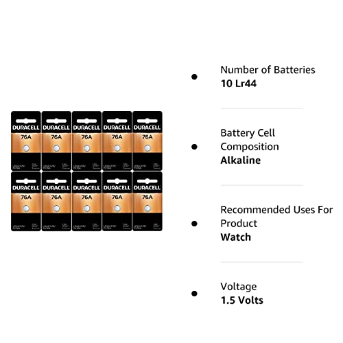 Duracell Lr44 Duralock 1.5V Button Cell Battery 10 Pack Exp. 2018 Or Better (Replaces: Lr44, Cr44, Sr44, 357, Sr44W, Ag13, G13,
