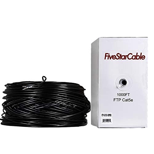 Fivestarcable 1000Ft Cat5E Ftp 24Awg Outdoor Shielded Waterproof Direct Burial Rated 350Mhz Bulk Ethernet Router Lan Cable Black (1000Ft, Cat5E(Ftp))