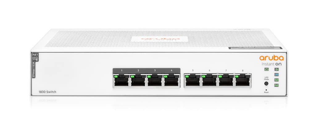 Aruba Instant On 1830 8 Port Gb  4 Port Class 4 Poe Smart Switch (65W)   8X 1G Fanless  Us Cord (Jl811A#Aba)