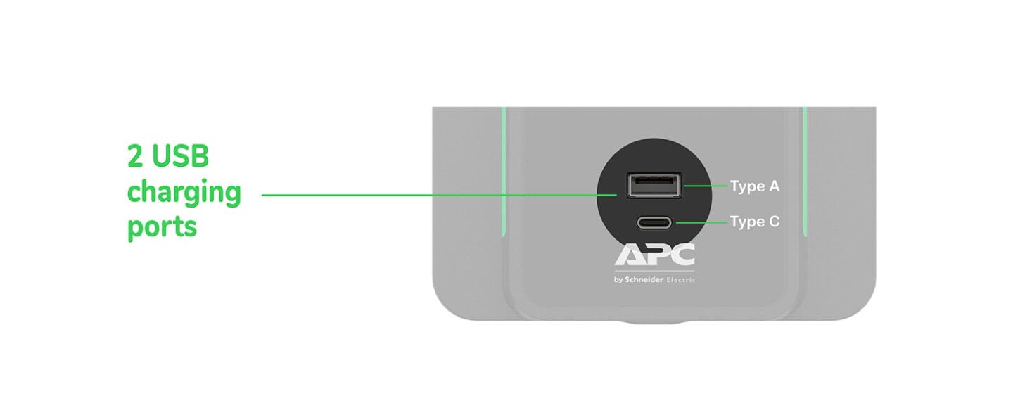 APC 950VA Line Interactive UPS Battery Backup BVK950M2 with AVR 2 USB Charging Ports Black