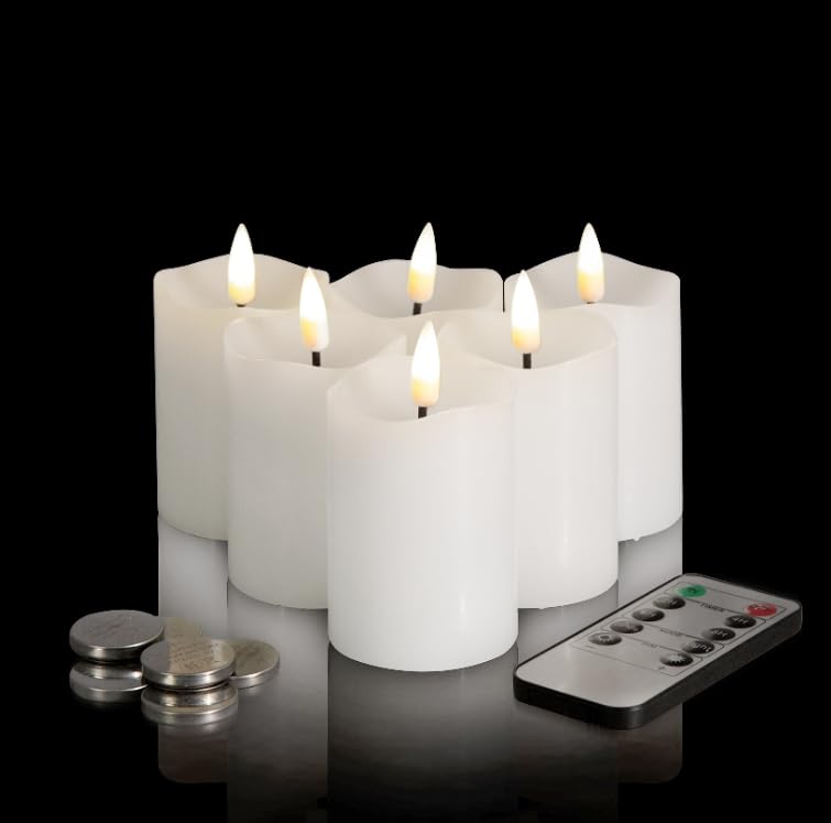 Eywamage White Flameless Votive Candles with Remote Batteries, 2x3 inch Flickering Small LED Wax Pillar Candles 6 Pack