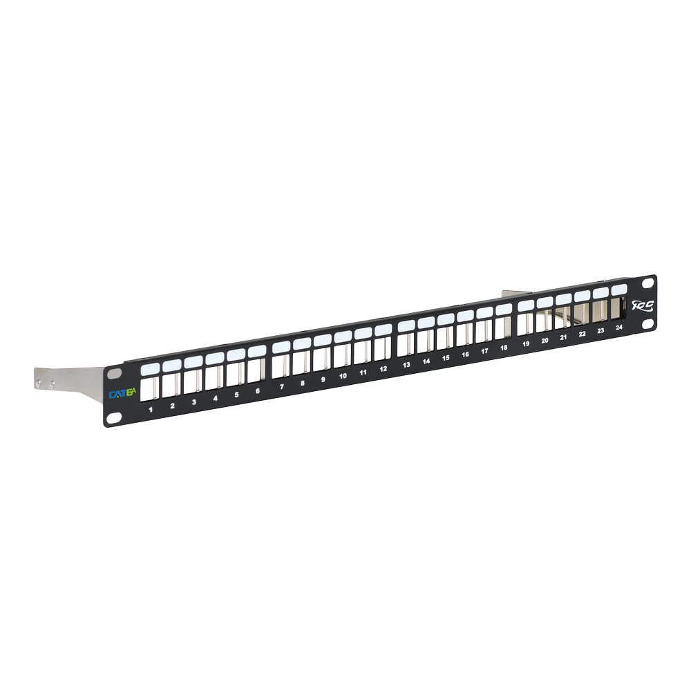 ICC 24 Port Blank Keystone Shielded 1U Patch Panel with 19� Rackmount Housing and Cable Support Bar for Slim Profile Keystone Jacks (Sold Separately), Protects Against EMI, UL Listed, IC107PPS6A