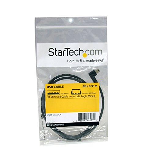 StarTech.com 3 ft Left Angle Mini USB Cable - USB 2.0 A to Mini B, Black - High-Speed Data Transfer, Durable Design