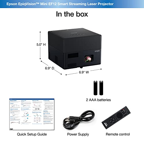 Epson EpiqVision Mini EF12 Portable Laser Projector, 1080p, HDR, Bluetooth, Black, Small, Sound by Yamaha