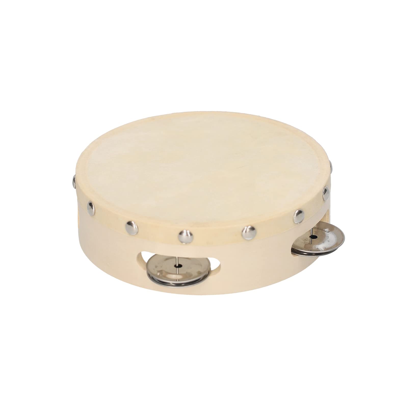 Leepesx 6 Inch Hand Tambourine with Metal Single Row Jingles Sheepskin Drum Skin Wooden Tambourines Entertainment Musical Timbre