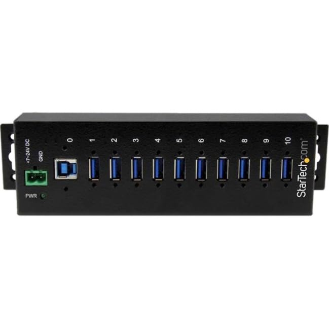 Startech.Com 10-Port Usb 3.0 Hub - 5Gbps - Metal Industrial Usb-A Hub With Esd & Surge Protection - Din Rail, Wall Or Desk Mount