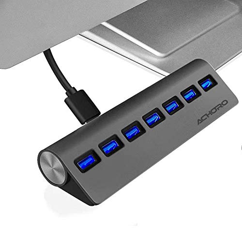 Achoro 7 Ports Usb 3.0 Hub   Triangle Aluminum Alloy   High Speed Usb Port Expander   Compatible With Pc, Imac, Macbook, Windows, Desktop, And More � Computer Multiple Usb Hub (Space Grey)