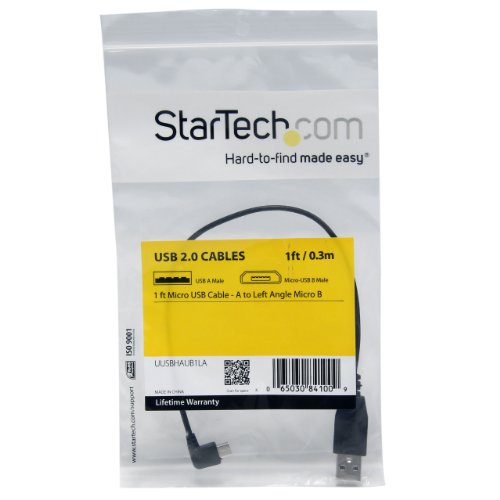 StarTech.com 1 ft. (0.3 m) USB to Micro USB Cable   USB 2.0 A to Left Angle Micro B   Black   Micro USB Cable (UUSBHAUB1LA)