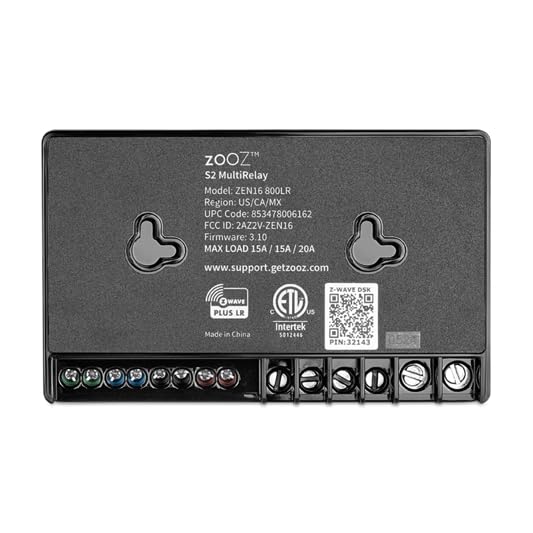 Zooz Z Wave Long Range Multirelay Zen16 800Lr For Garage Doors, Sprinklers, Gas Fireplace; 3 Dry Contact Relays (15A, 15A, 20A);